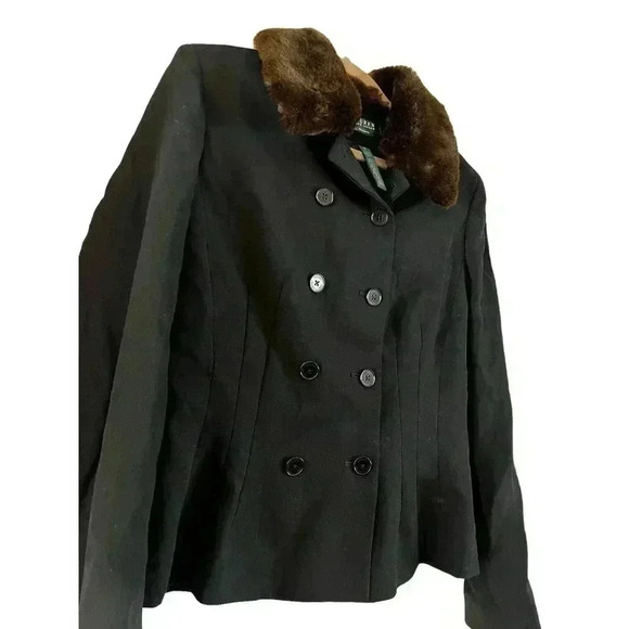 Lauren Ralph Lauren Exclusive Blazer Women's 12 100% Wool Faux Fur Collar - Picture 2 of 5